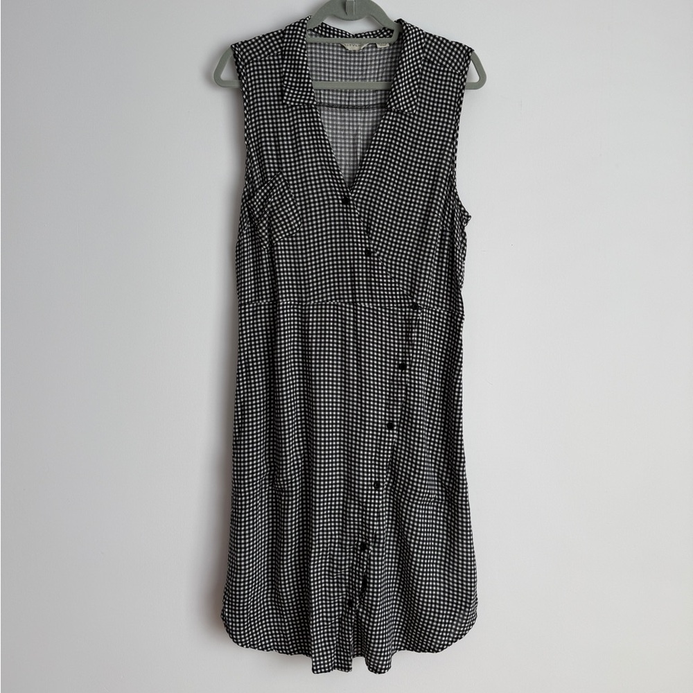 Sleeveless Black & White Gingham Button-Front Dress